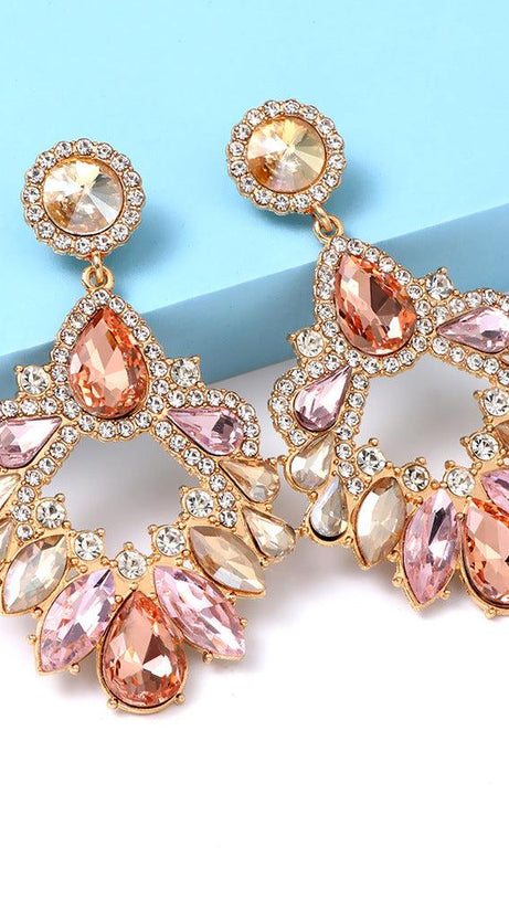 ORECCHINI A PENDENTE CON LAMPADARIO IN CRISTALLO ROSA