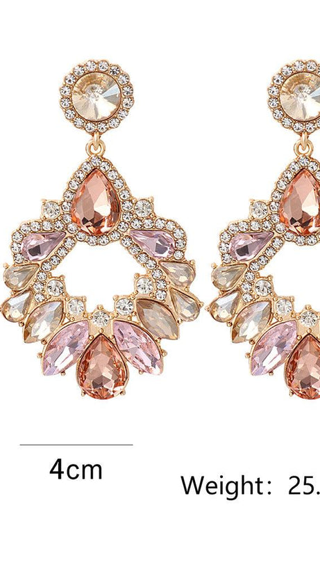 ORECCHINI A PENDENTE CON LAMPADARIO IN CRISTALLO ROSA