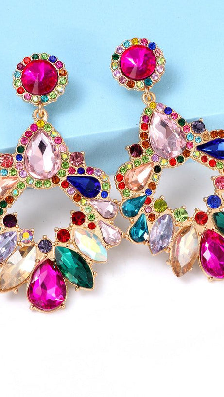 COLORFUL CRYSTAL CHANDELIER DROP EARRINGS