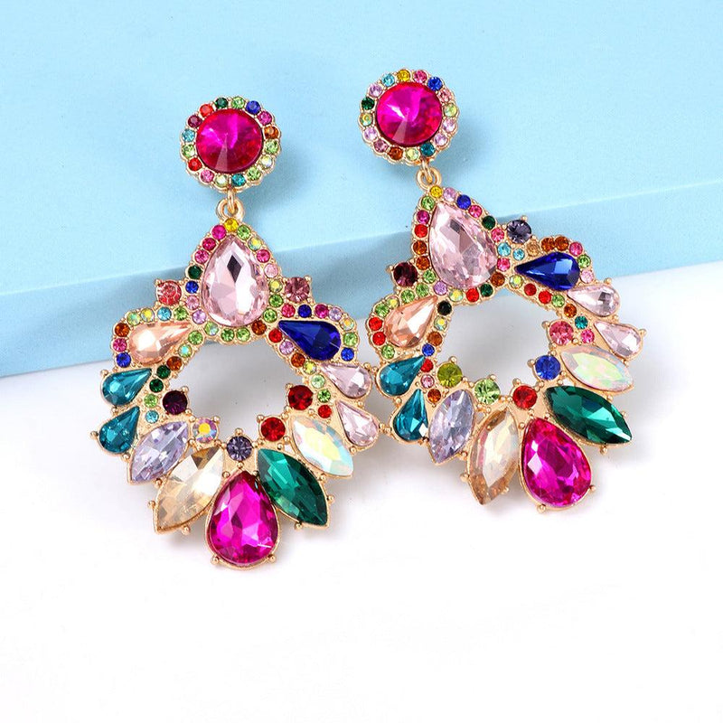 COLORFUL CRYSTAL CHANDELIER DROP EARRINGS