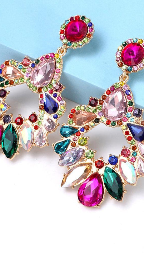 COLORFUL CRYSTAL CHANDELIER DROP EARRINGS