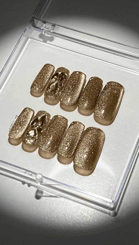 GOLD CAT EYE HANDMADE PRESS ON NAILS