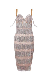 SEQUIN SLIPT MIDI DRESS