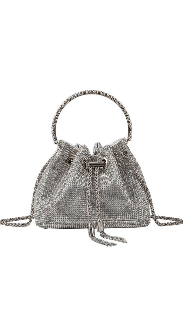 AIIZIE CRYSTAL EMBELLISHED BUCKET BAG IN SILVER - product image