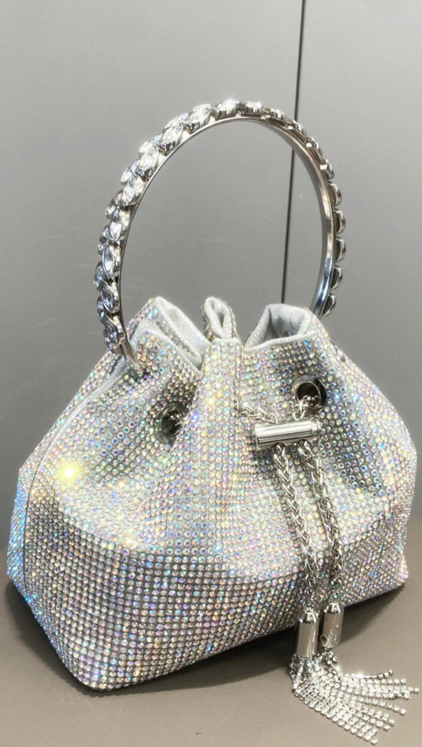 AIIZIE CRYSTAL EMBELLISHED BUCKET BAG IN SILVER - product image