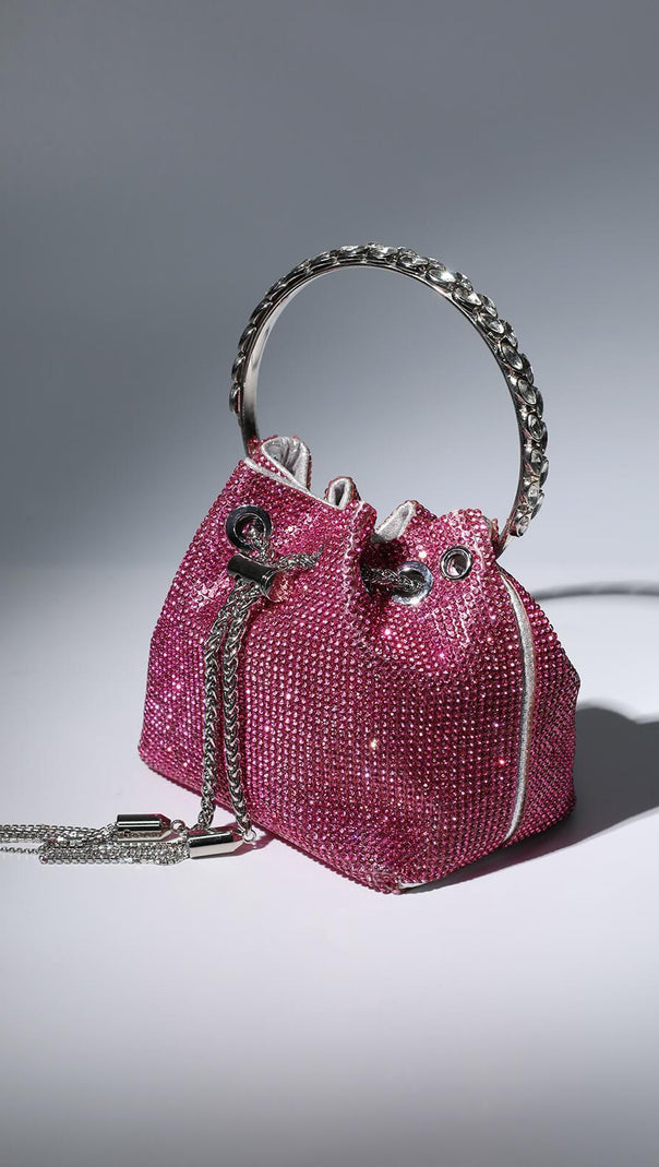 AIIZIE CRYSTAL EMBELLISHED BUCKET BAG IN HOT PINK - product image