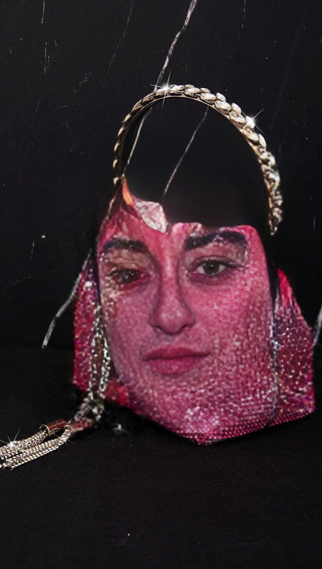 CRYSTAL EMBELLISHED BUCKET BAG IN HOT PINK