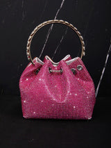 CRYSTAL EMBELLISHED BUCKET BAG IN HOT PINK