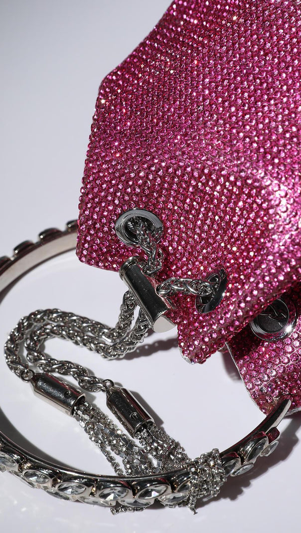 AIIZIE CRYSTAL EMBELLISHED BUCKET BAG IN HOT PINK - product image