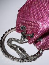 CRYSTAL EMBELLISHED BUCKET BAG IN HOT PINK