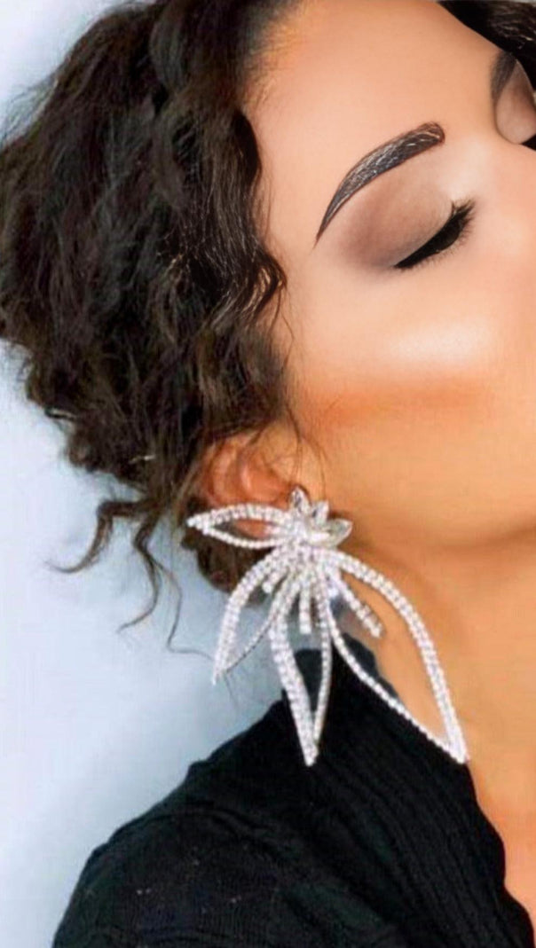AIIZIE CRYSTAL FLOWER EARRINGS IN SILVER - product image