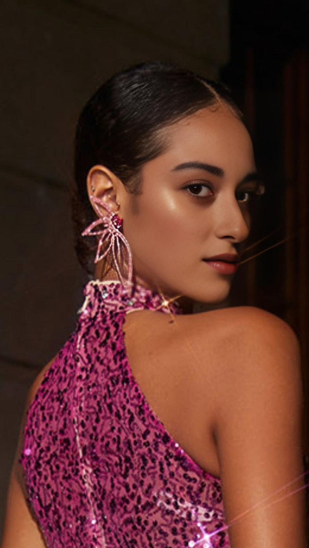 AIIZIE CRYSTAL FLOWER EARRINGS IN PINK - product image