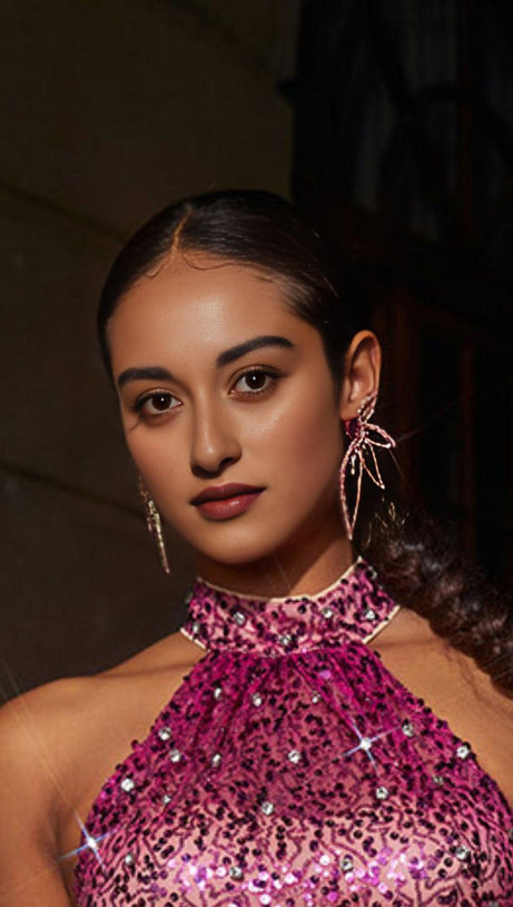 CRYSTAL FLOWER EARRINGS IN PINK