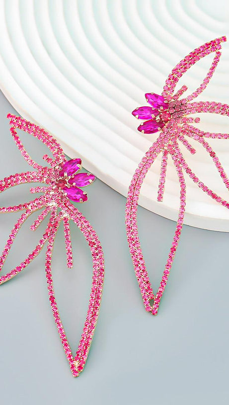 CRYSTAL FLOWER EARRINGS IN PINK