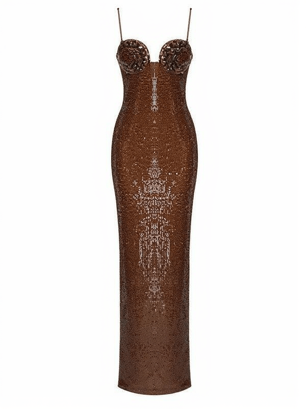 ABITO LORELEI MARRONE CON PAILLETTES