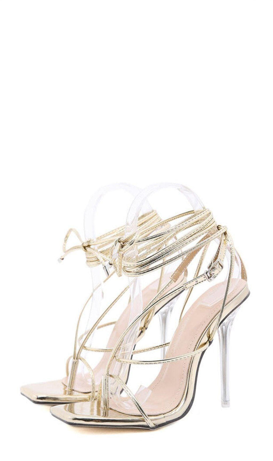 CRYSTAL CROSS STRAPS HIGH HEEL SHOES