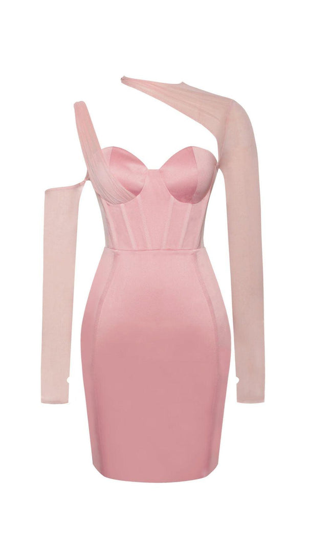 AIIZIE MESH SLEEVE SATIN CIRSET MINI DRESS IN BLUSH - product image
