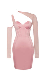 MESH SLEEVE SATIN CIRSET MINI DRESS IN BLUSH