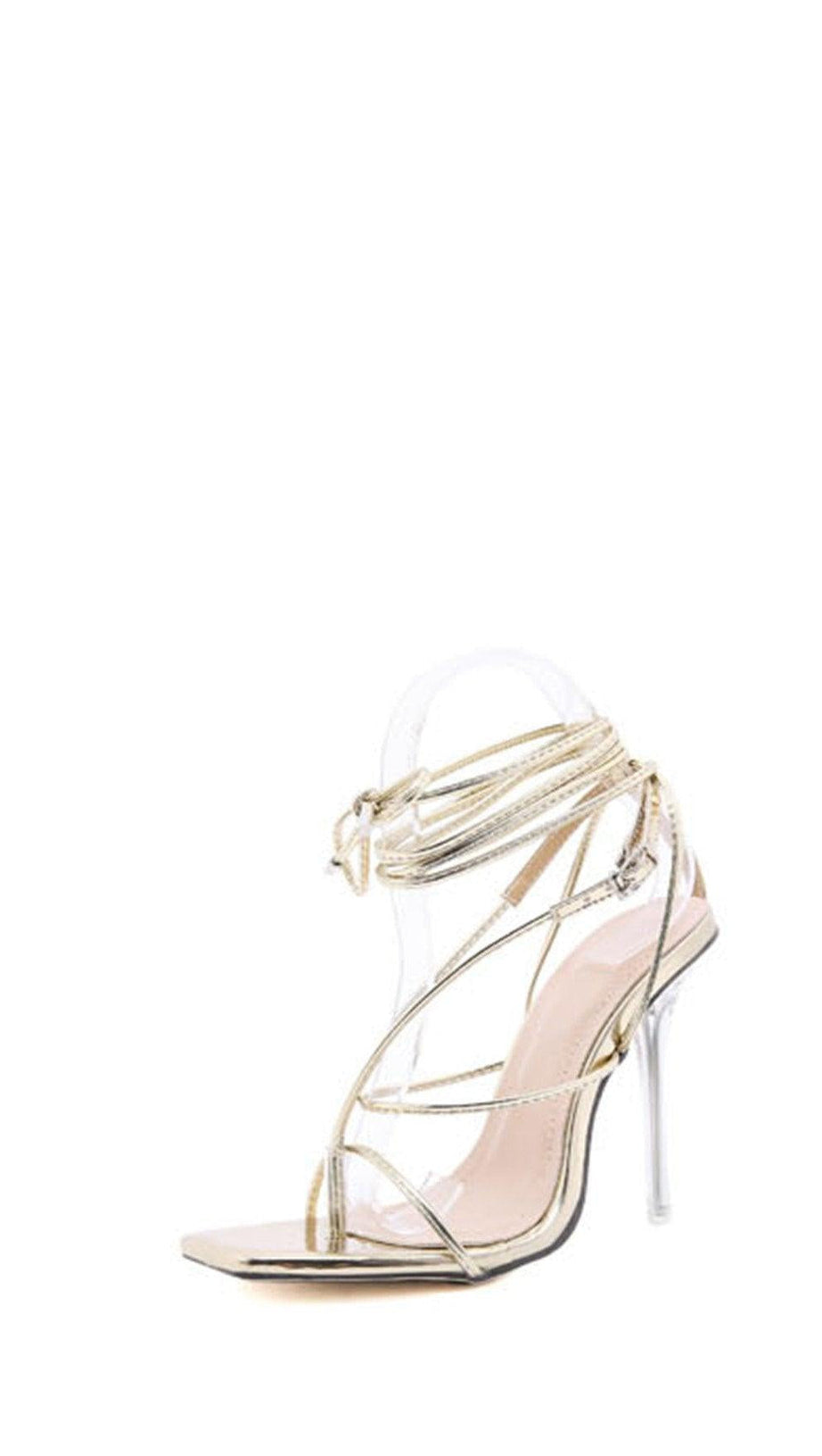 SCARPE CON TACCO ALTO E CINTURINI INCROCIATI DI CRISTALLO