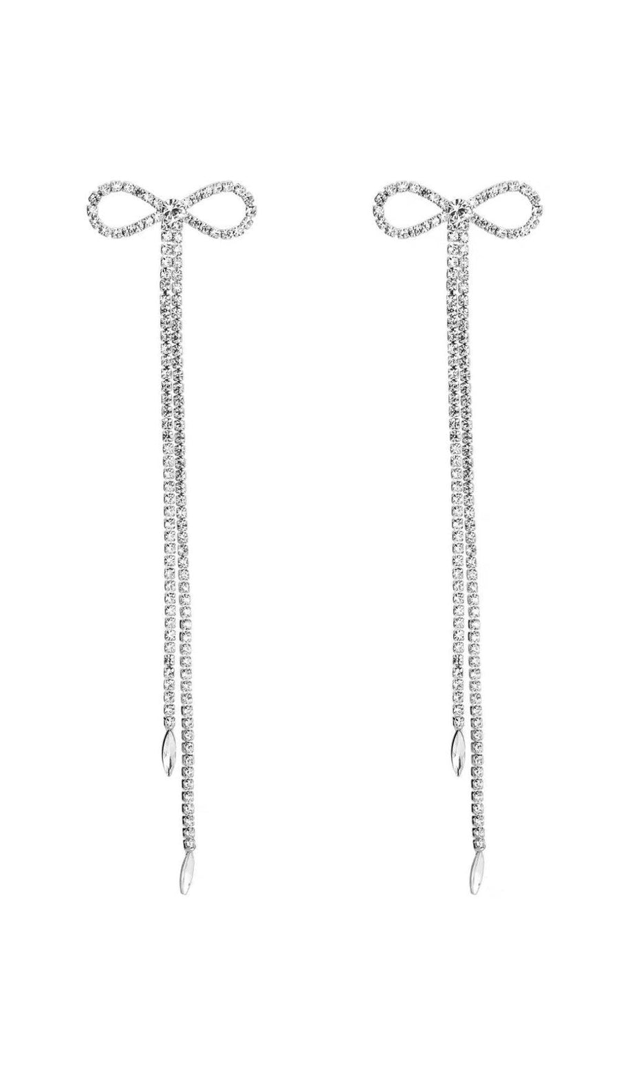 ORECCHINI A CATENA LUNGA CON FIOCCO DI STRASS IN BIANCO