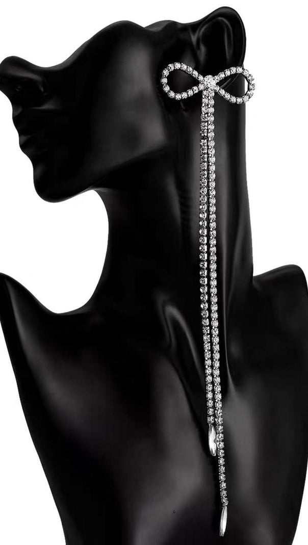 AIIZIE RHINESTONE BOW LONG CHAIN EARRINGS IN WHITE - product image