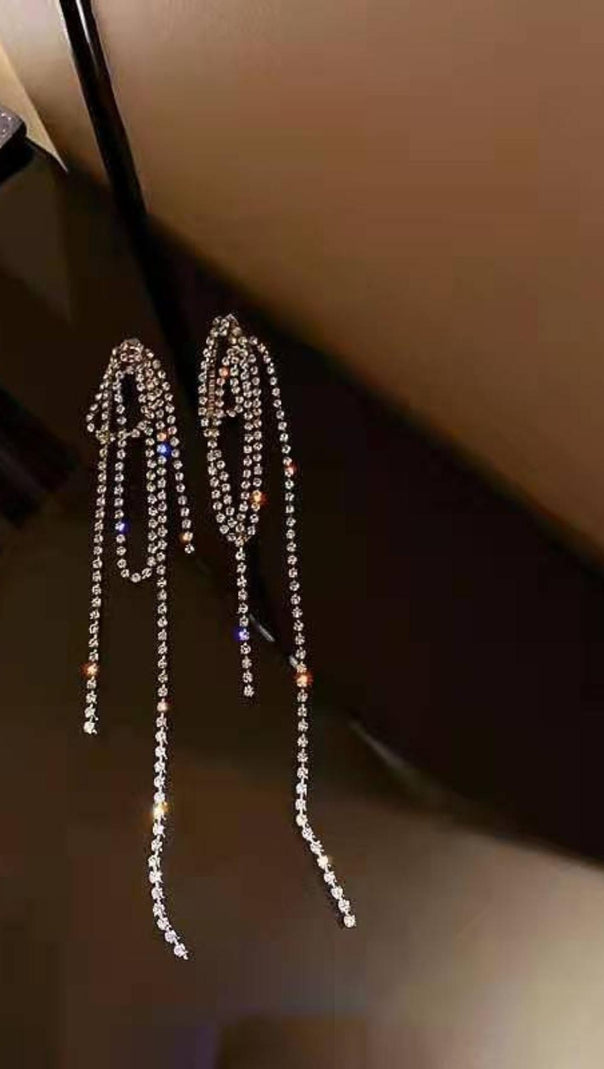 AIIZIE SILVER DIAMOND TASSEL EARRINGS - product image