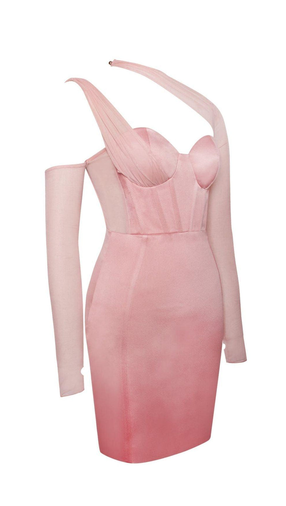 MESH SLEEVE SATIN CIRSET MINI DRESS IN BLUSH