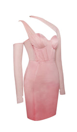 MESH SLEEVE SATIN CIRSET MINI DRESS IN BLUSH