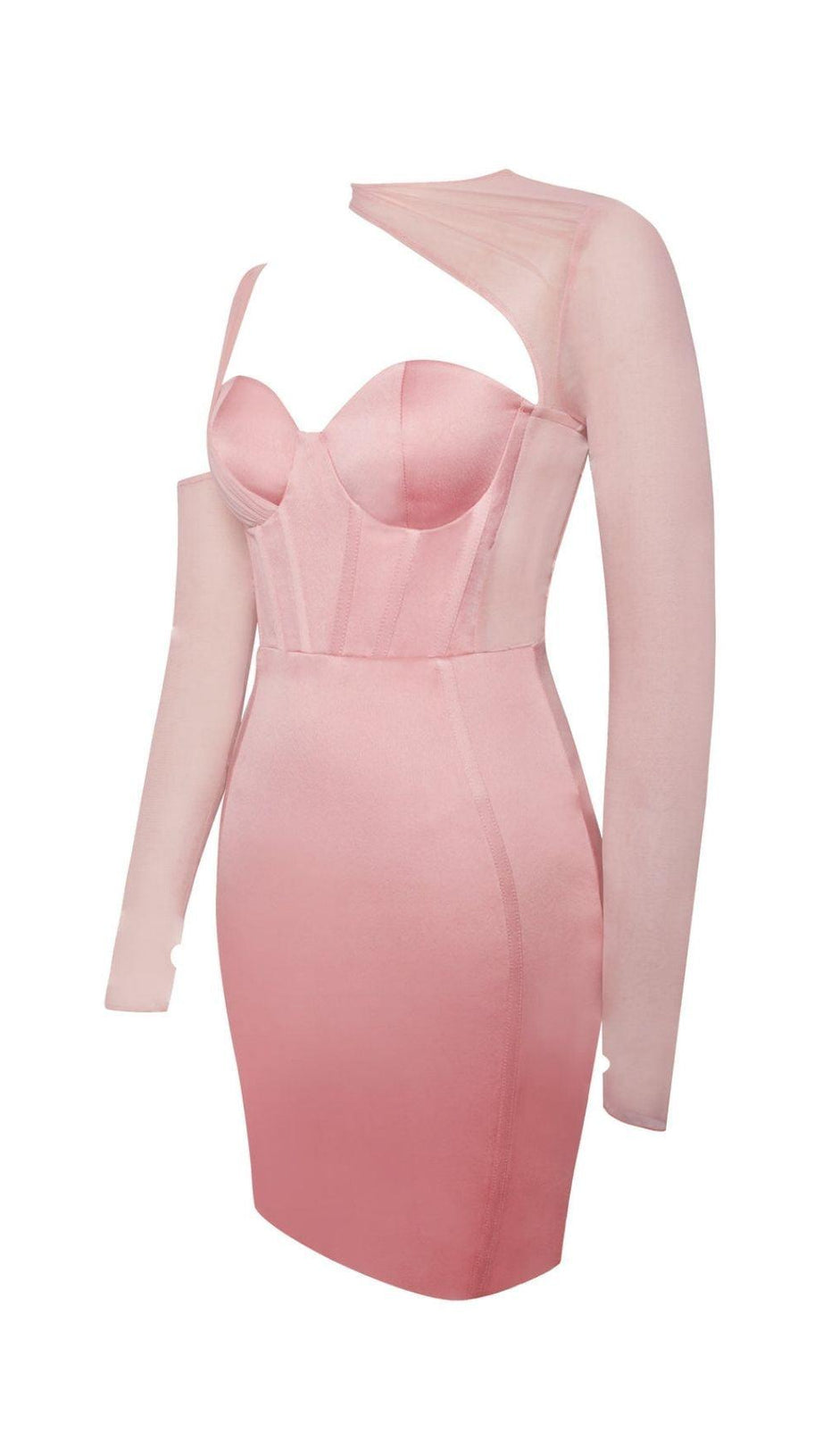 MESH SLEEVE SATIN CIRSET MINI DRESS IN BLUSH