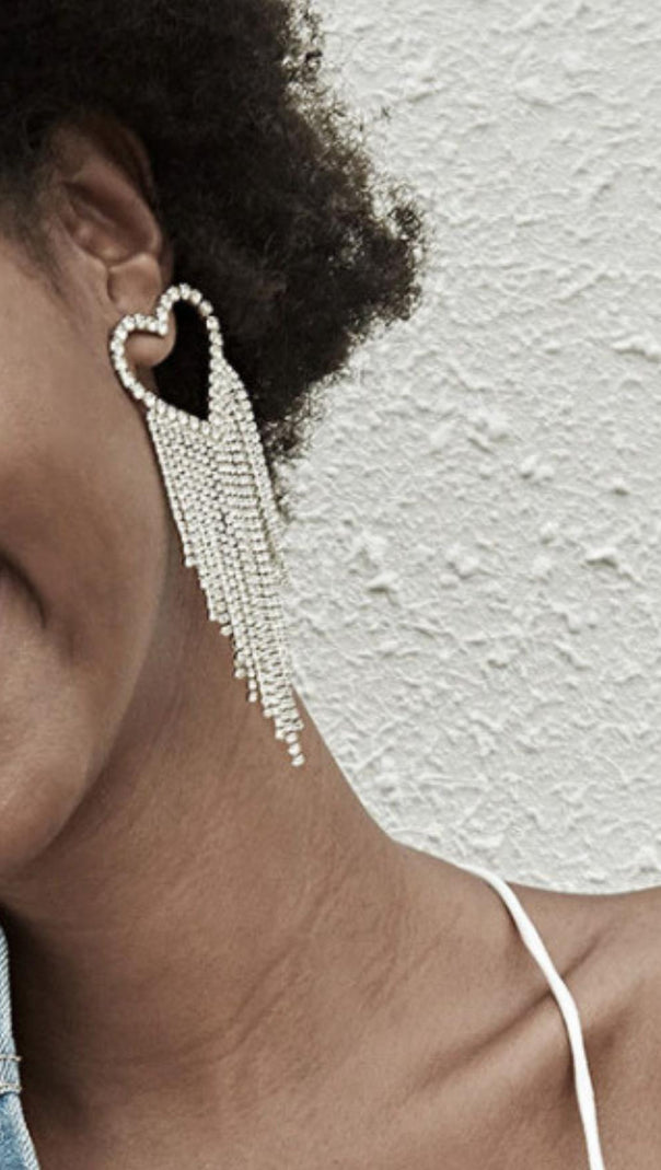 AIIZIE SLIVER RHINESTONE TASSEL EARRINGS - product image