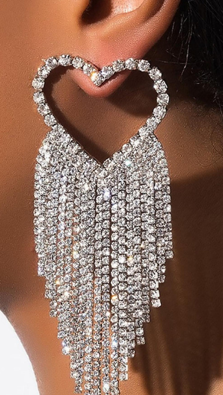 SLIVER RHINESTONE TASSEL EARRINGS