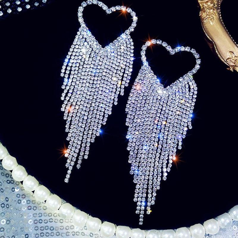 SLIVER RHINESTONE TASSEL EARRINGS