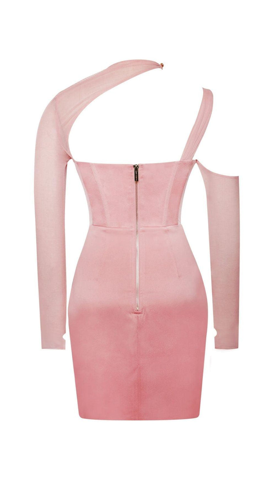 MESH SLEEVE SATIN CIRSET MINI DRESS IN BLUSH