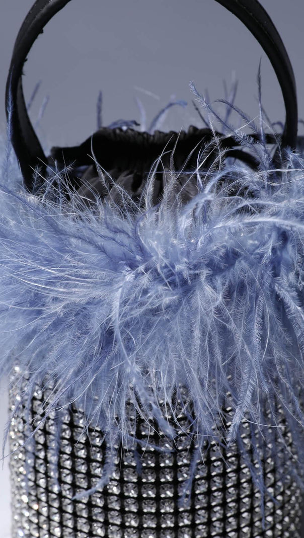 AIIZIE FEATHER RHINESTONE BUCKET BAG IN BLUE - product image