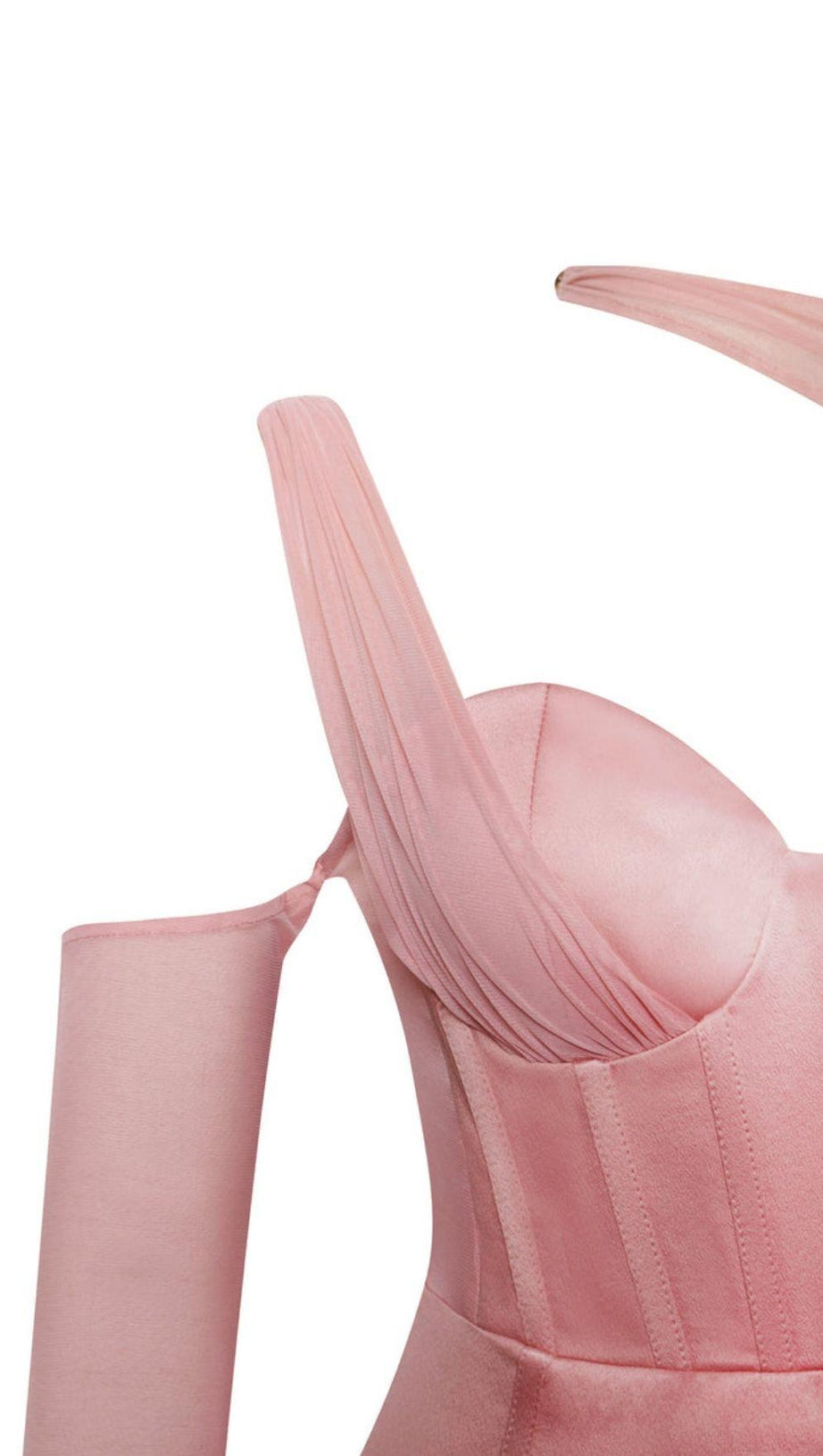 MESH SLEEVE SATIN CIRSET MINI DRESS IN BLUSH