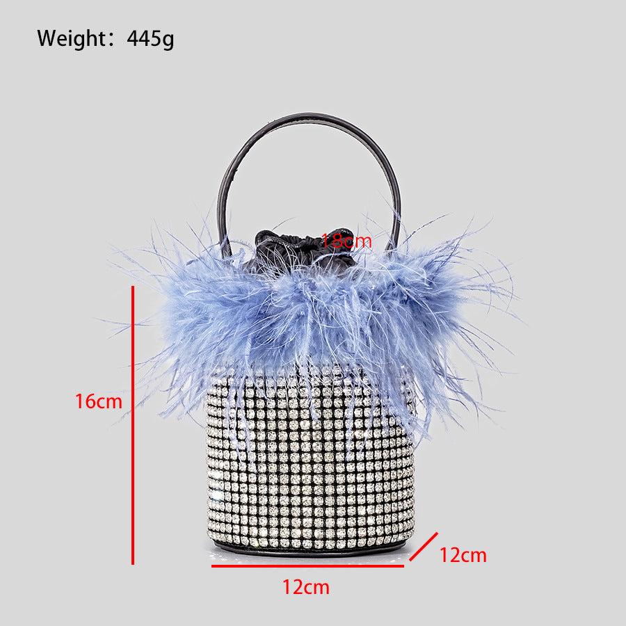 AIIZIE FEATHER RHINESTONE BUCKET BAG IN BLUE - product image