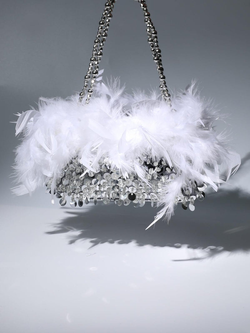 SEQUIN FEATHER SHOULDER BAG