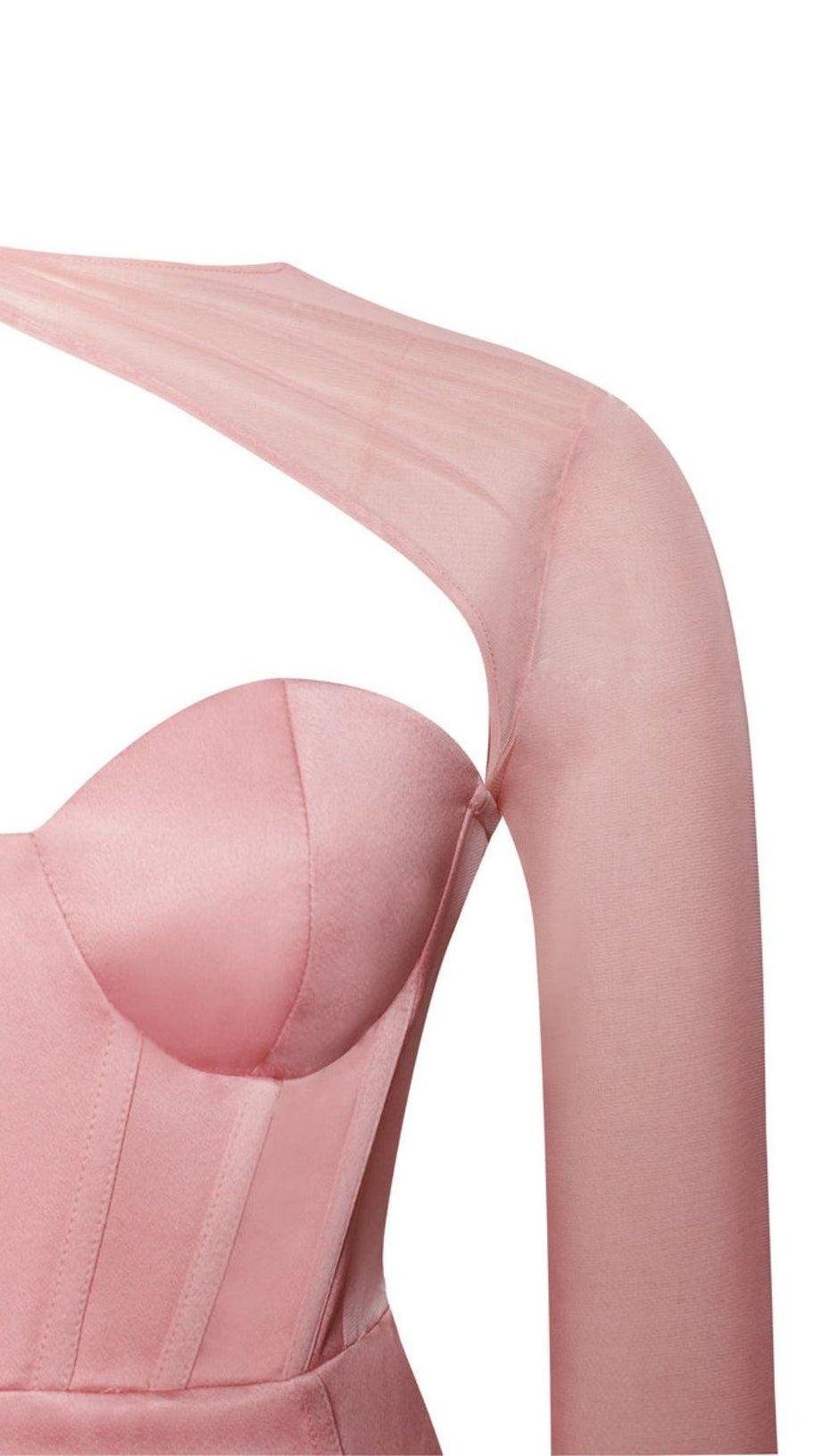 MESH SLEEVE SATIN CIRSET MINI DRESS IN BLUSH