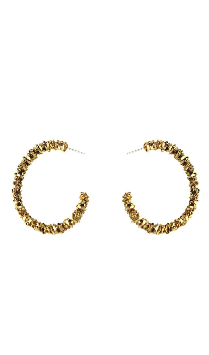 18K GOLD MENTAL FACET HOOP EARRINGS