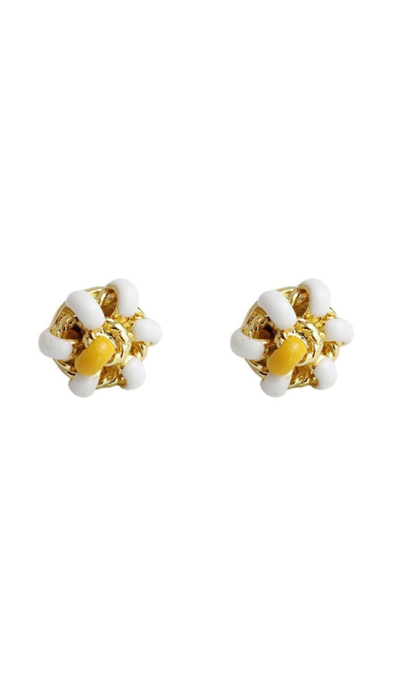 18K GOLD ENAMEL FLOWER EAR STUDS - BLACK