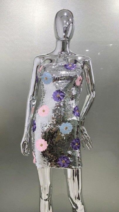 ABITO CON PAILLETTES FLOREALI SENZA SPALLINE