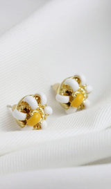 18K GOLD ENAMEL FLOWER EAR STUDS - BLACK