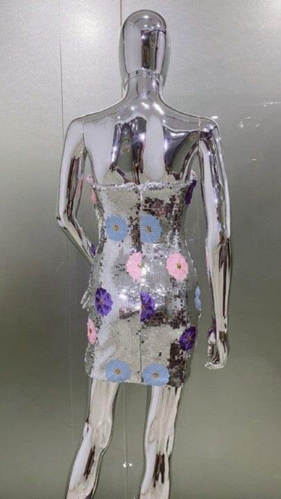 ABITO CON PAILLETTES FLOREALI SENZA SPALLINE