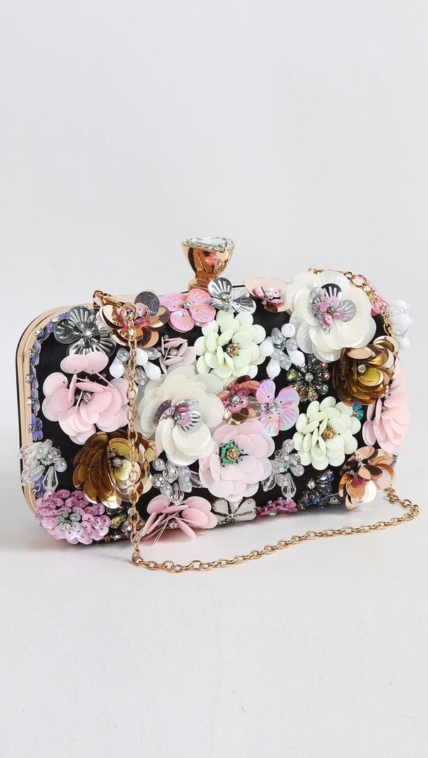 AIIZIE BLACK FLORAL EMBROIDERY CLUTCH - product image