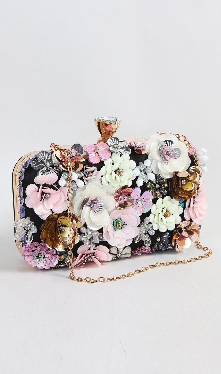 SCHWARZE CLUTCH MIT BLUMENSTICKEREI