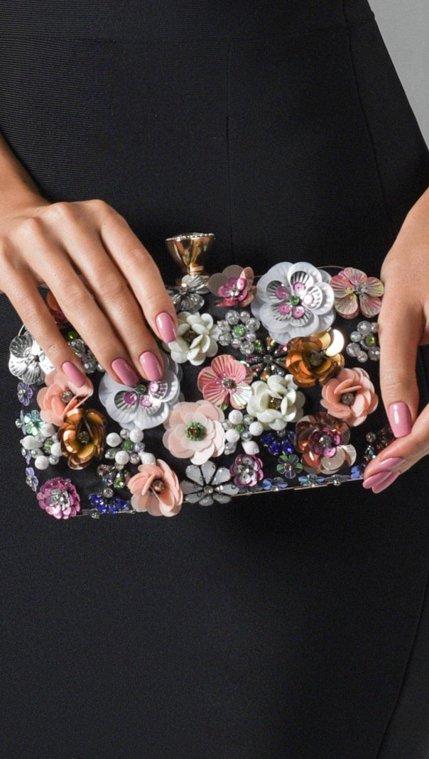 AIIZIE BLACK FLORAL EMBROIDERY CLUTCH - product image