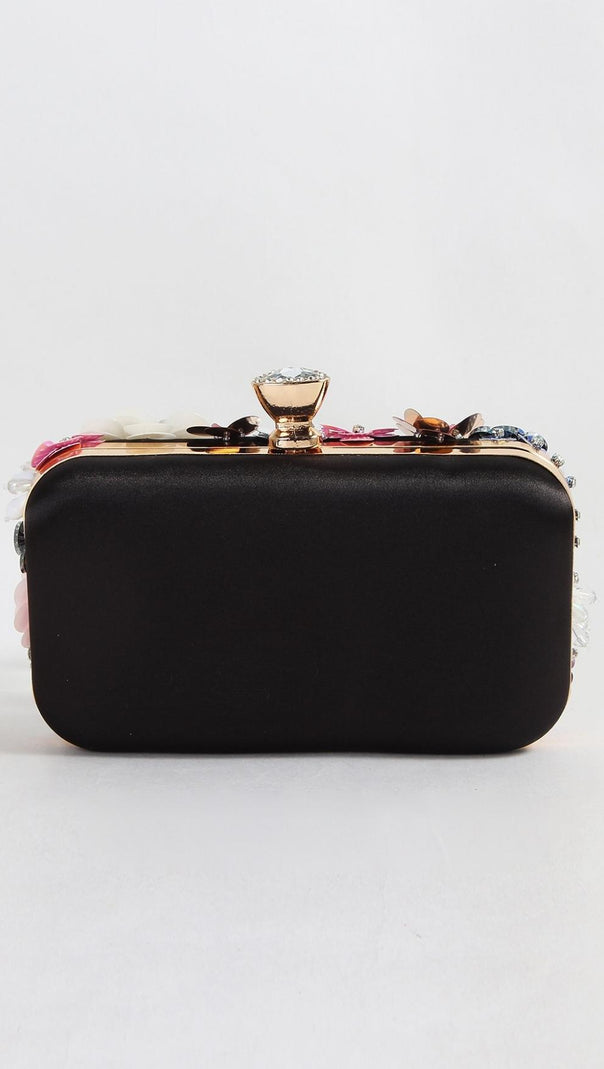 AIIZIE BLACK FLORAL EMBROIDERY CLUTCH - product image
