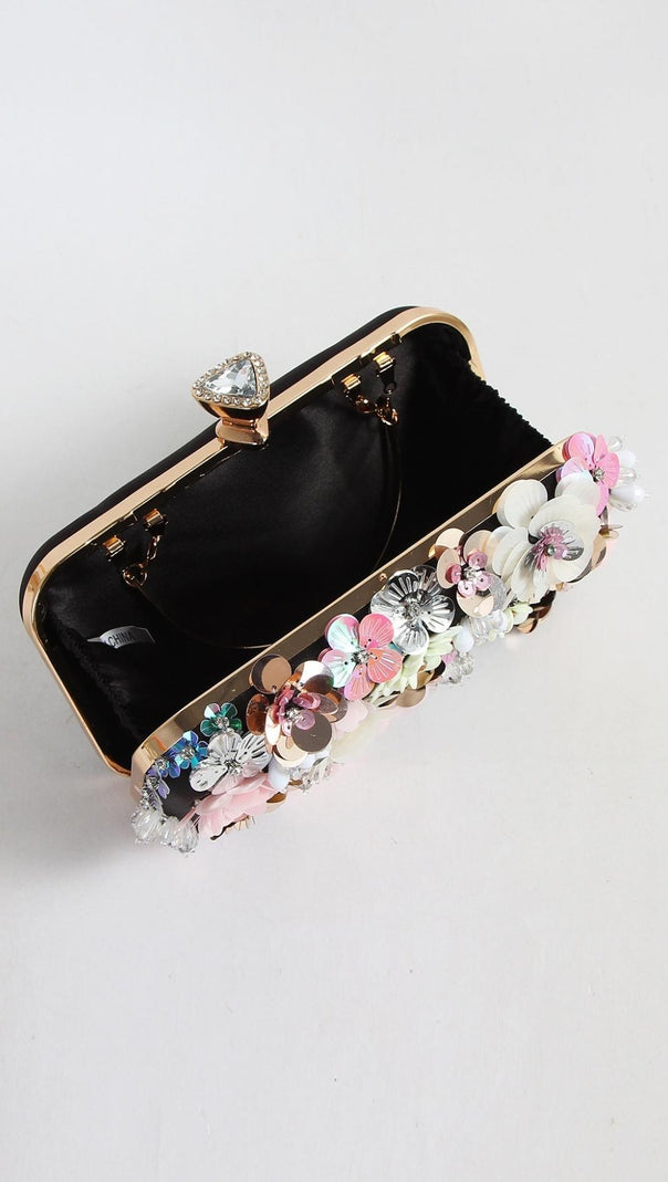 AIIZIE BLACK FLORAL EMBROIDERY CLUTCH - product image