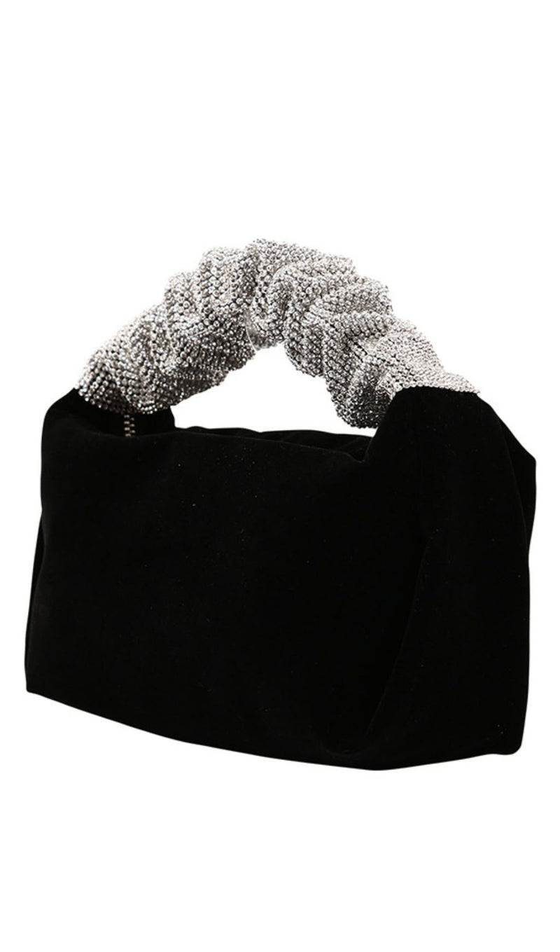 BLACK VELVET CRYSTAL HANDBAG