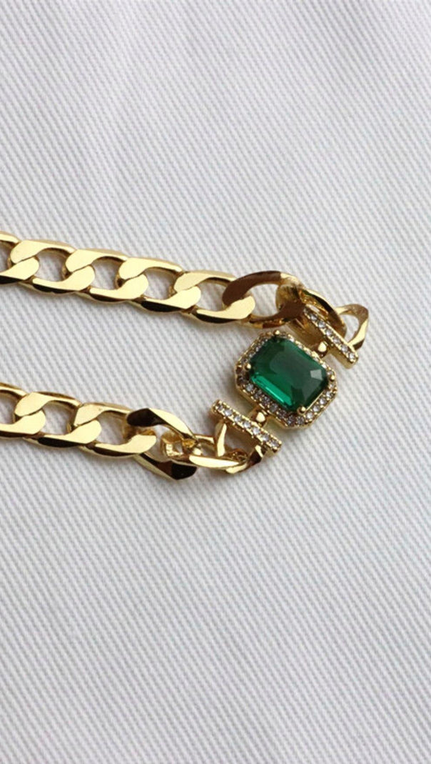 AIIZIE 18K GOLD EMERALD CRYSTAL CHAIN NECKLACE - product image